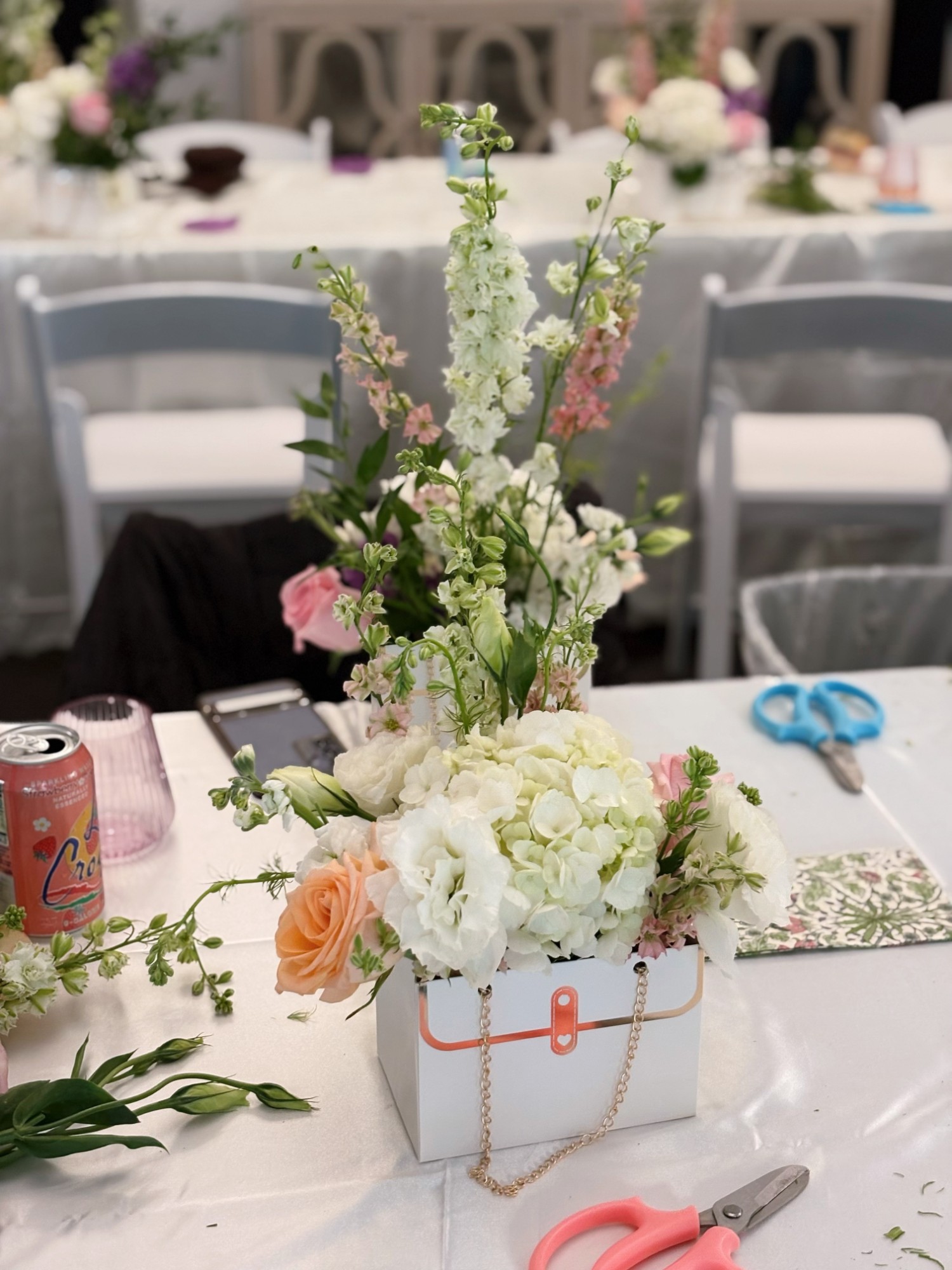 A finished floral arrangement from a class